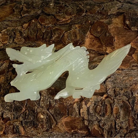 Chinese Hand Carved Jade Stone Dragon Figurine Vintage Green Animal Carving 3" - Picture 11 of 14